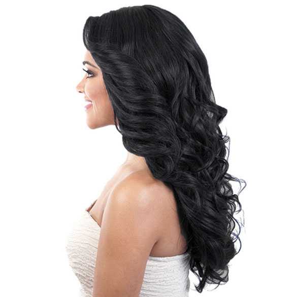 Pruik lang zwart haar met prachtige krullen model Willa
