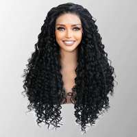 Swiss lace front pruik lang zwart haar met spiraalkrullen Winona