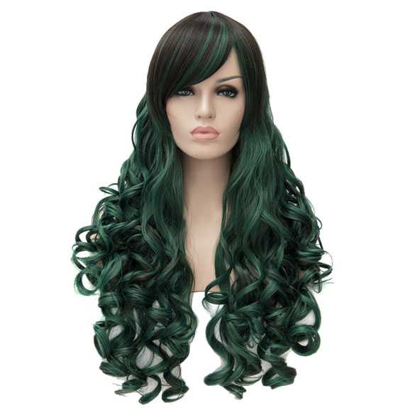 Bottle green-mix lolita pruik lang haar met krullen