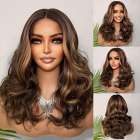 Swiss lace front pruik lang haar met slagen bruin met highlights