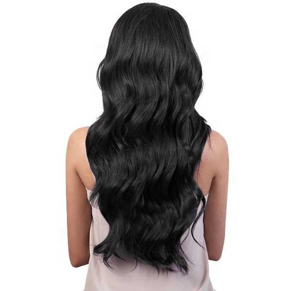 Lace pruik lang zwart haar met slagen model Fanita