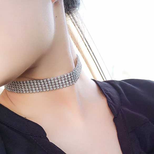 Luxe diamanten choker ketting 1.5cm breed