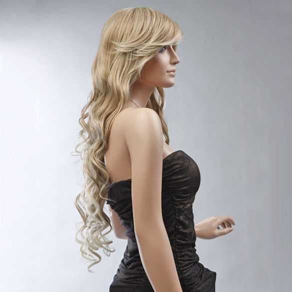 Luxe pruik lang sexy blond krullend haar met lichte puntjes