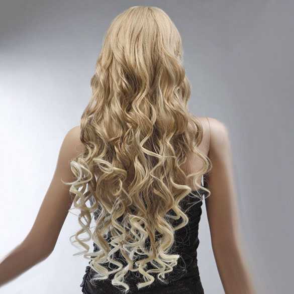 Luxe pruik lang sexy blond krullend haar met lichte puntjes