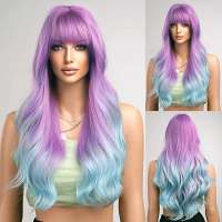 Luxe duo-color pruik Paars Blauw lang haar met slagen