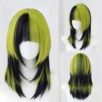 Duo-color pruik steil haar in laagjes Billie Eilish look