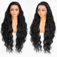 Swiss lace front pruik met zeer lang zwart haar 85 cm
