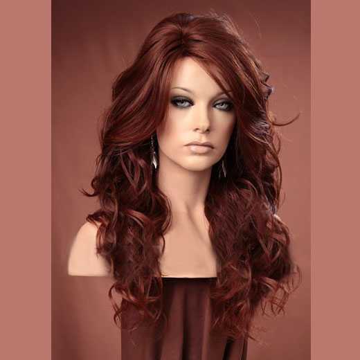Pruik lang rood haar met krullen model Gabby kleur T33/130