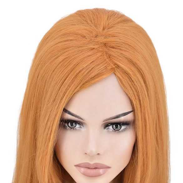 KONINGSDAG : Pruik lang steil haar in lagen kleur saffraan oranje