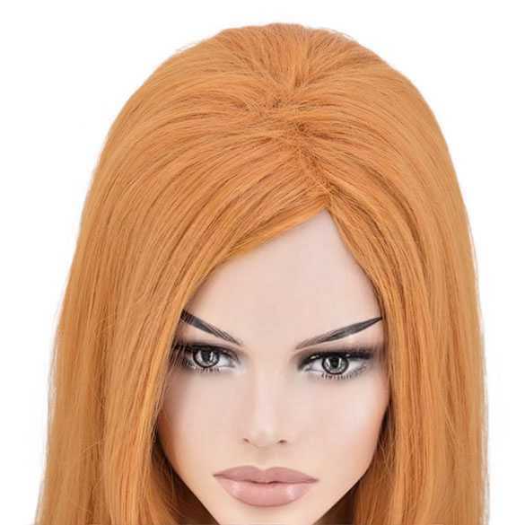 AANBIEDING : Pruik lang steil haar in lagen kleur saffraan oranje