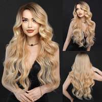 Swiss lace front pruik lang haar goudblond mix model Omega