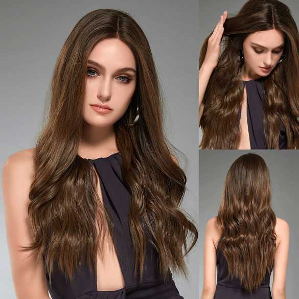 Swiss lace pruik lang haar met slagen zonder pony model Fidan