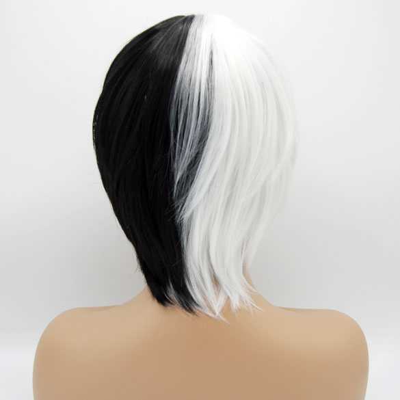 Manga Cosplay pruik zwart wit kort haar in laagjes