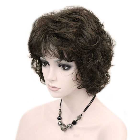 Moderne pruik kort krullend haar bruin kleur 8