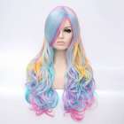 Carnaval Sorbet pastel kleuren pruik lang haar met krullen