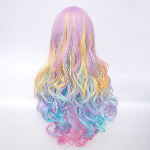 Carnaval Sorbet pastel kleuren pruik lang haar met krullen