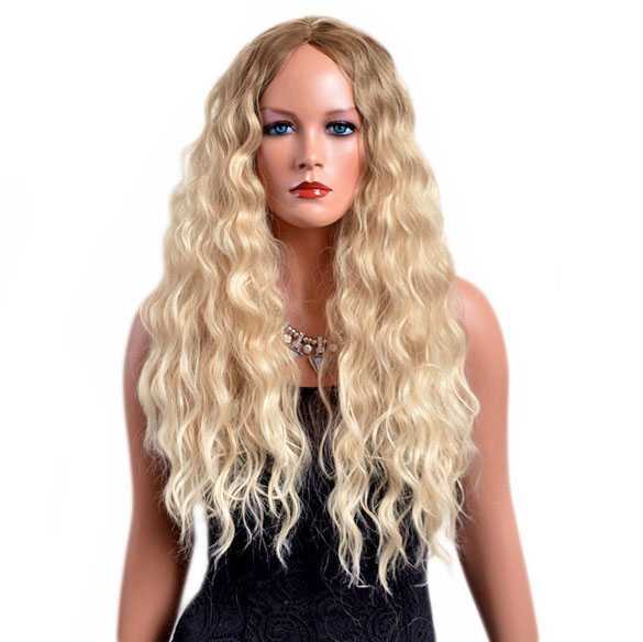 SALE : Pruik lang blond golvend haar met donkere roots