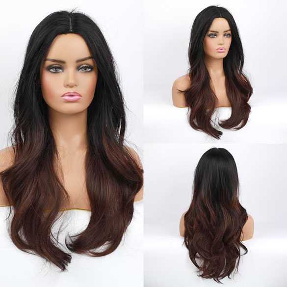 Pruik lang haar met grove slag zonder pony model 254