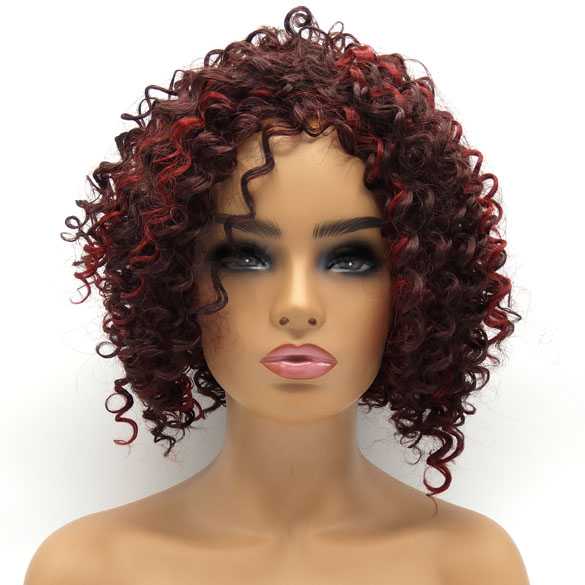 Funky pruik wijnrood bob model met spiraalkrullen