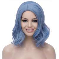 Pruik bob model lichtblauw schouderlang haar met golfjes