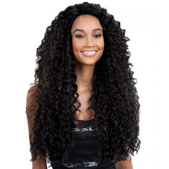 Lace pruik lang zwart haar met volle krullen model Kitron