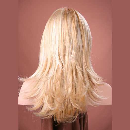 Luxe pruik lang haar razor-cut lichtblond mix model Hannah