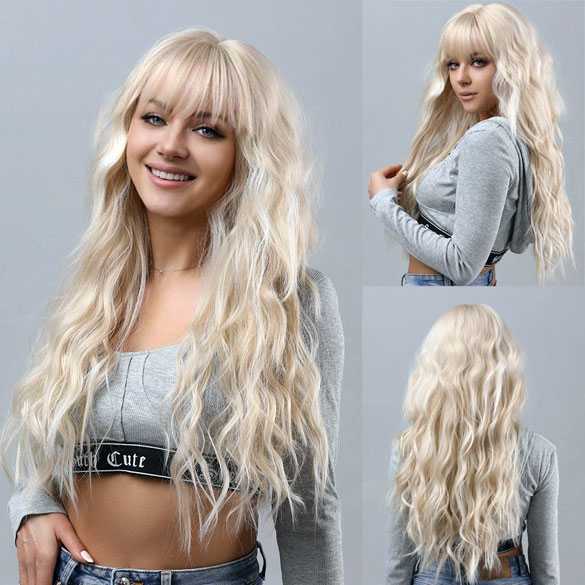 SALE Pruik lang lichtblond haar met grove slag model Delta