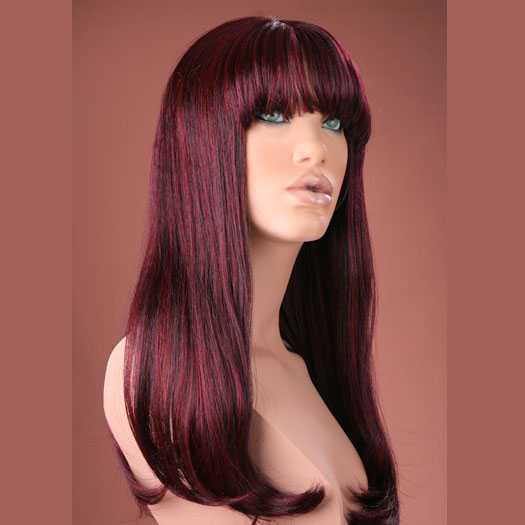 Pruik lang steil haar model Kelly bordeaux
