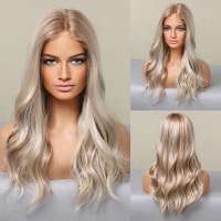 Swiss lace pruik lang haar roomblond mix zonder pony 11026