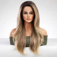 Swiss lace pruik lang blond haar zonder pony Tyler