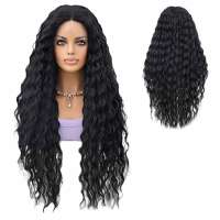 Swiss lace front pruik lang zwart haar met spiraalkrullen Denver