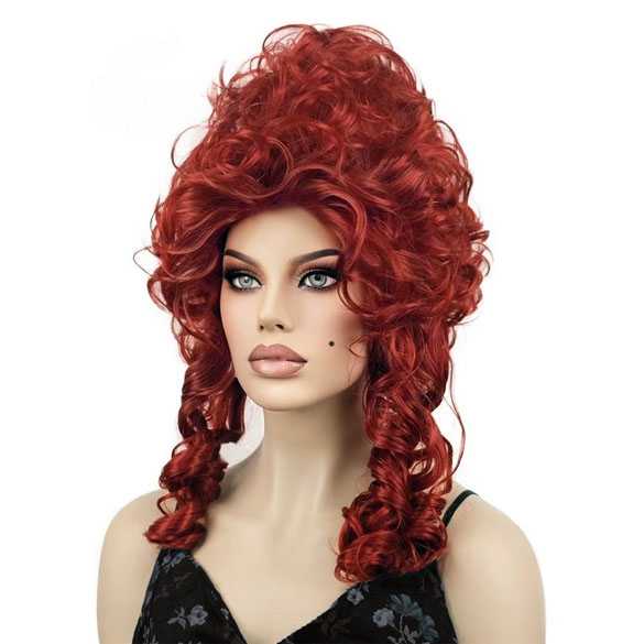 Marie Antoinette burlesque pruik rood kort met pijpekrullen