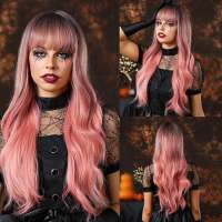 HALLOWEEN Pruik lang haar in soft pink met grove slagen