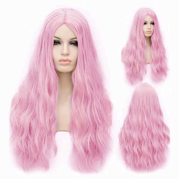 SALE : Pruik lang haar met golfjes in zoet roze