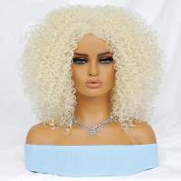 Pruik afro kleine spiraalkrullen schouderlang model 1037 blond