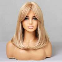 Pruik honing goudblond mix bob model met steil haar 046