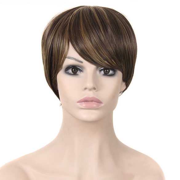 Paspop pruik pixie haarstijl vlot kort in laagjes met highlights