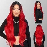 Gothic pruik met superlang helder rood haar met slagen