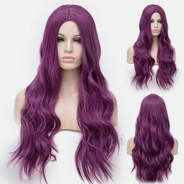 Gothic pruik lang haar met slagen in paars mix