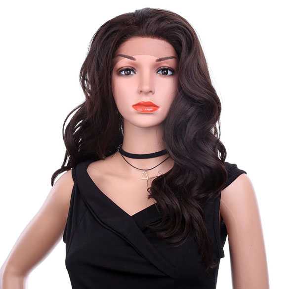 Lace front pruik bruin lang haar met krullen model 9296