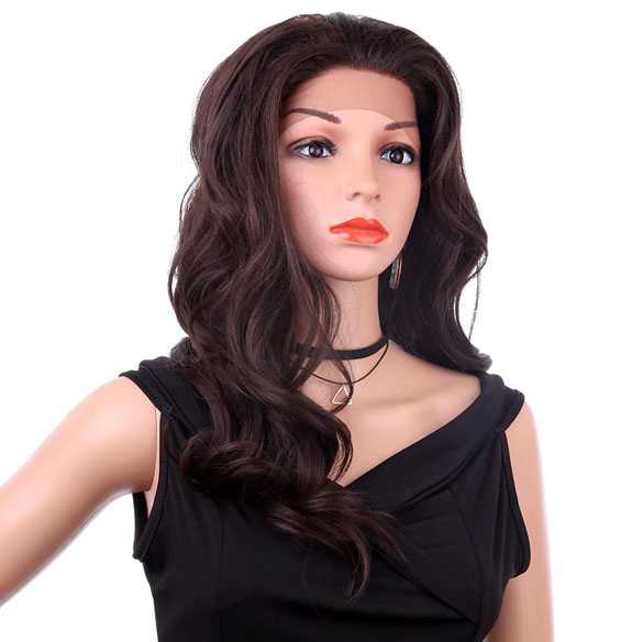 Lace front pruik bruin lang haar met krullen model 9296