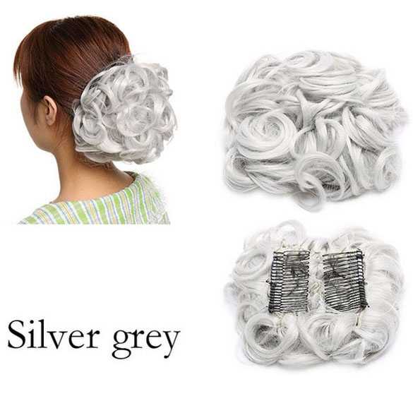 Chignon elastisch haarstukje / vlinderkam kleur silver grey