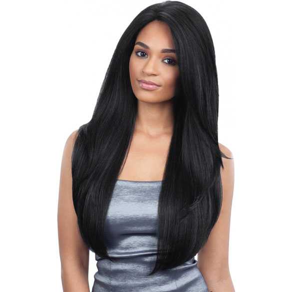 Lace pruik zwart lang steil haar in laagjes model Trinity