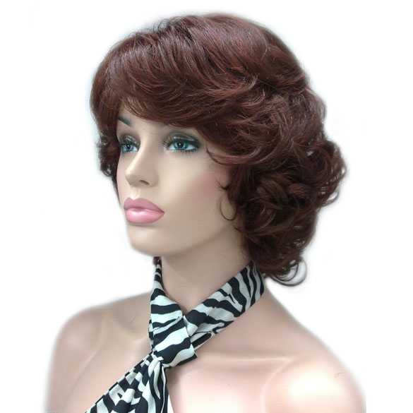 Moderne pruik kort krullend haar kastanjerood 33A