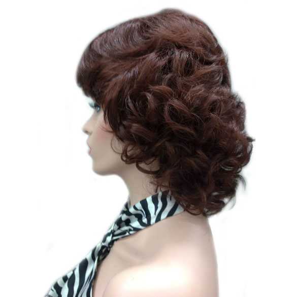Moderne pruik kort krullend haar kastanjerood 33A
