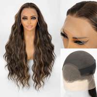 Swiss lace front pruik met superlang haar bruinmix