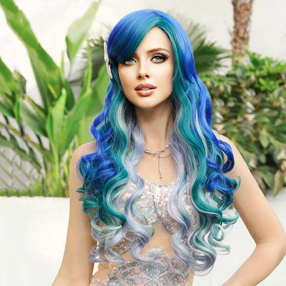 Luxe multi-color zeemeermin pruik lang krullend haar